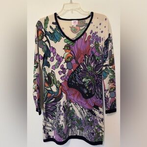 Luxury 100% Cashmere Art-Inspired Tunic Sweater M